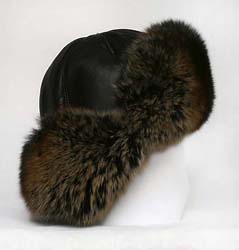 RUSSIAN FUR HAT POLAR FOX, LEATHER, S 2XL SIZE ADJUST.  