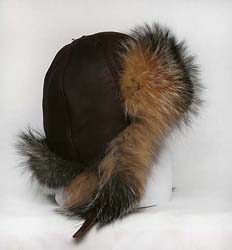 RUSSIAN FUR HAT SILVER FOX, LEATHER, S 2XL SIZE ADJUST  